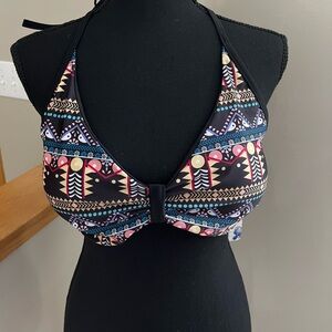 New UPOPBY black multi color halter style (removable) padded swim suit top. 2XL